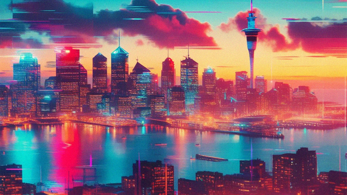 new zealand cityscape cyberpunk version